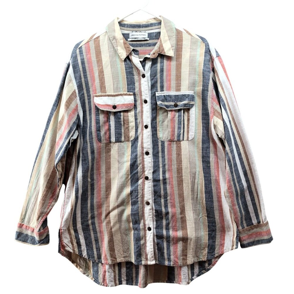 Urban Outfitters Long Sleeve Cotton Shirt Mens S Button Down Striped Beige